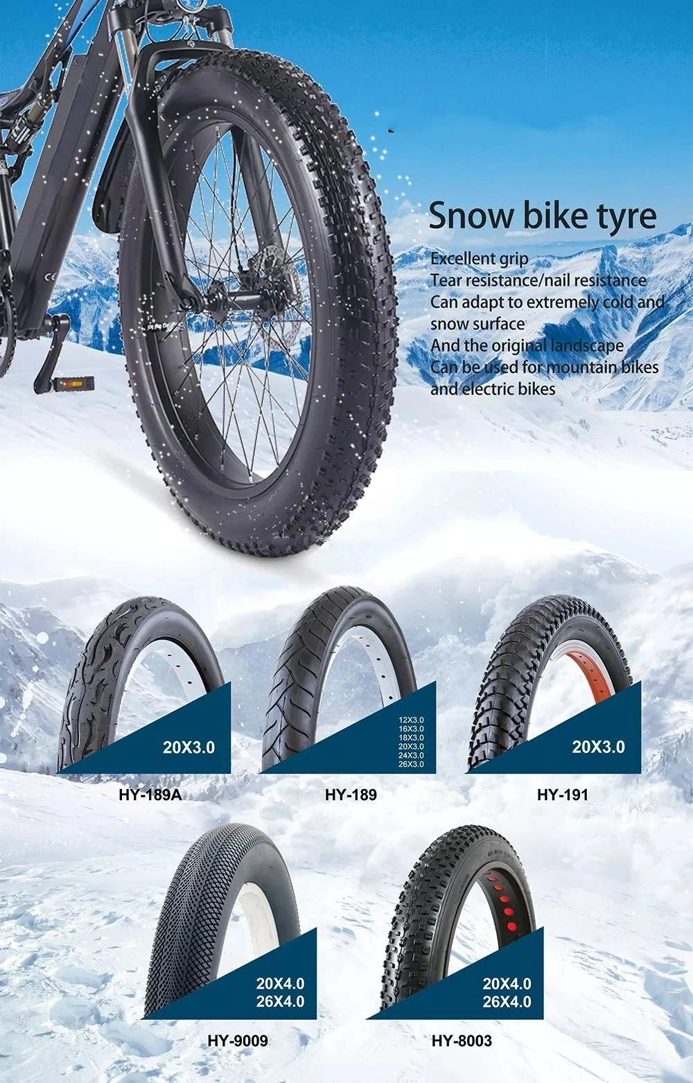 20/26X4.0 Inch Anti Puncture Wire Tires Snow Beach Electric Bike Fat Tire E-Bike Bicycle Fat Bicycle Tire